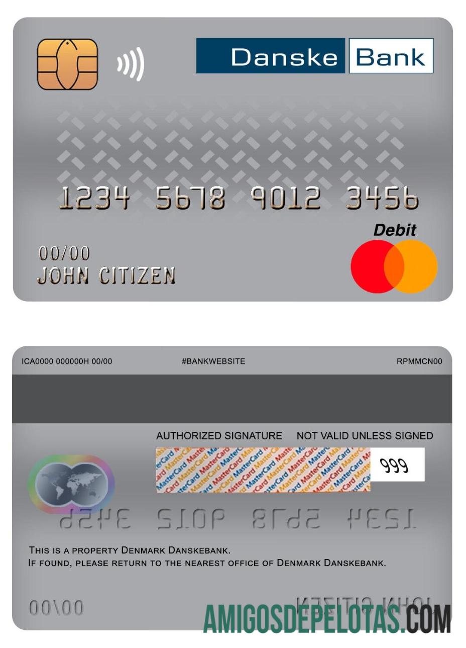 Cartão de débito mestre Danskebank da Dinamarca amostra